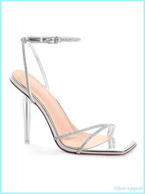 Heeled Sandals Rhinestones Strappy Open Square Toe High Stiletto Ankle Buckle
